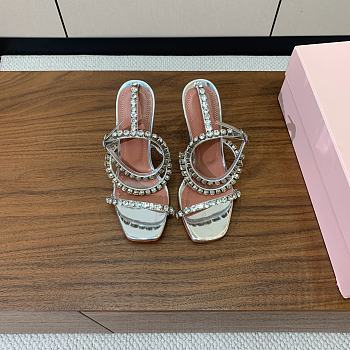 Amina Muaddi Gilda Glass Sandal 95 Silver Mirror and White Crystals