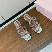 Amina Muaddi Gilda Glass Sandal 95 Silver Mirror and White Crystals - 2