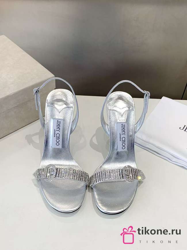 Jimmy Choo Tabatha 95 Silver Metallic Nappa Leather Sandals  - 1