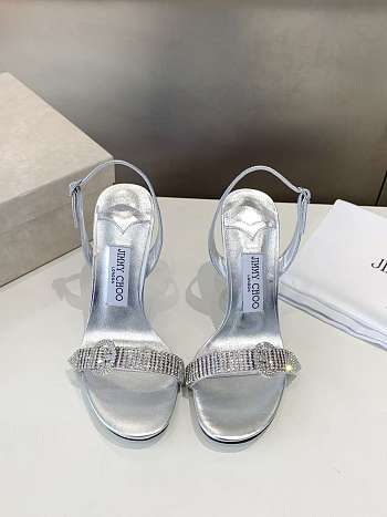 Jimmy Choo Tabatha 95 Silver Metallic Nappa Leather Sandals 