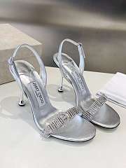 Jimmy Choo Tabatha 95 Silver Metallic Nappa Leather Sandals  - 3