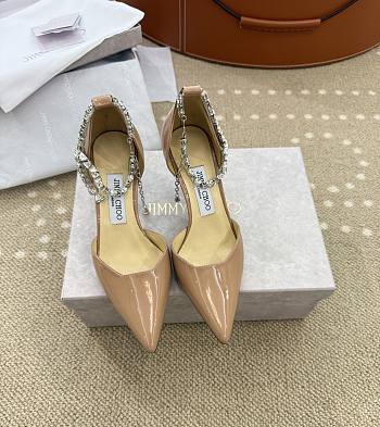 Jimmy Choo Stevie 30 Embellished Patent Leather Pumps in Beige