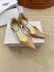 Jimmy Choo Stevie 30 Embellished Patent Leather Pumps in Beige - 3