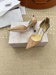 Jimmy Choo Stevie 30 Embellished Patent Leather Pumps in Beige - 5