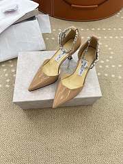 Jimmy Choo Stevie 30 Embellished Patent Leather Pumps in Beige - 6
