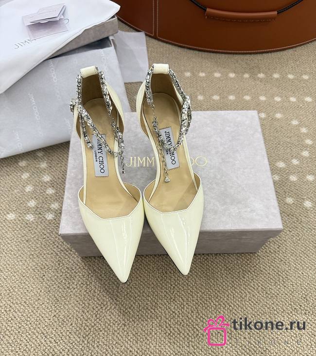 Jimmy Choo Stevie 30 Embellished Patent Leather Pumps in Ivory - 1