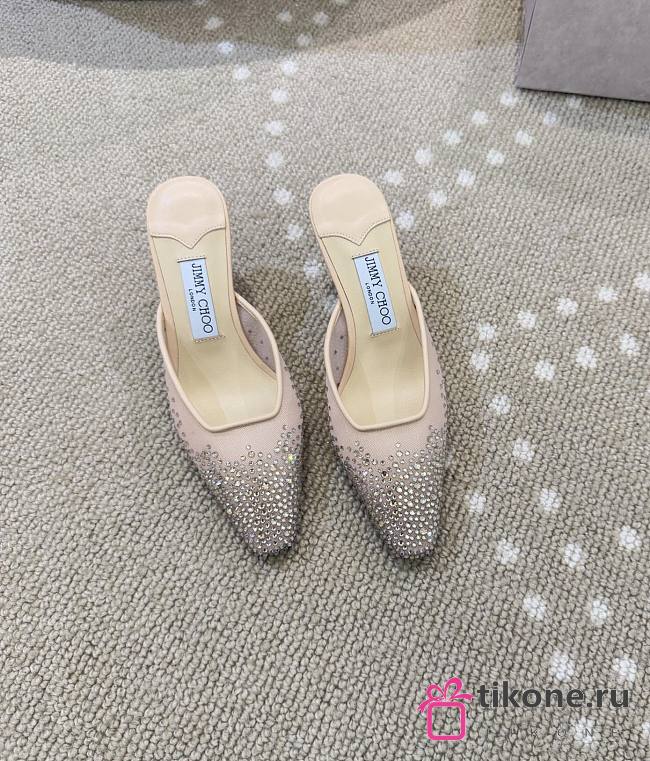 Jimmy Choo Vivi 65 Crystal Mesh Mules Pink  - 1