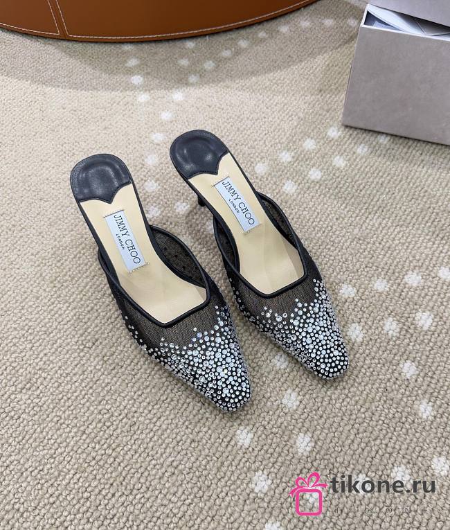 Jimmy Choo Vivi 65 Crystal Mesh Mules Black - 1