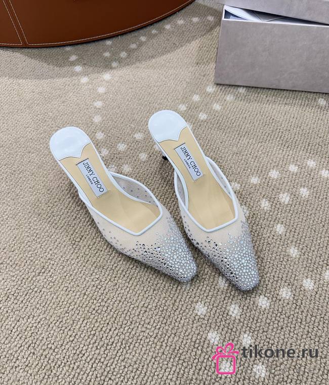 Jimmy Choo Vivi 65 Crystal Mesh Mules White - 1