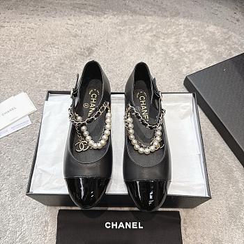 Chanel Mary Janes Lambskin Patent Calfskin Imitation Pearls & Metal Black