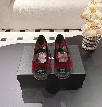 Chanel Mary Janes Velvet Burgundy & Black