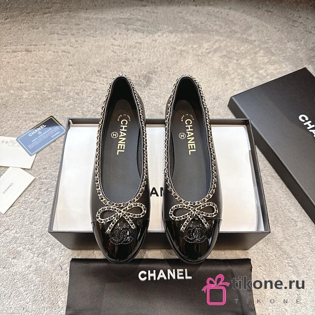 Chanel Ballet Flats Lambskin & Patent Calfskin Black G46663 - 1