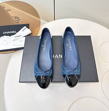 Chanel Ballet Flats Patent Calfskin Navy Blue & Black