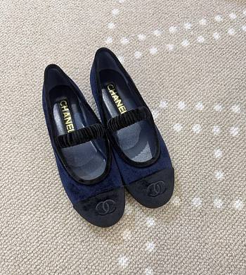 Chanel Mary Janes Velvet Navy Blue & Black