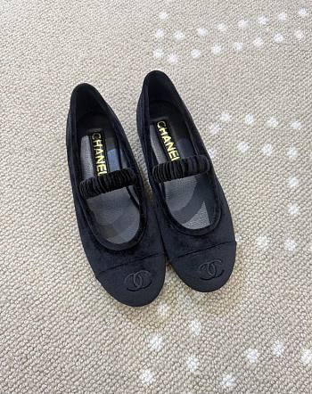 Chanel Mary Janes Velvet Navy Black