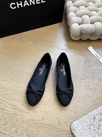 Chanel Ballet Flats Embroidered Fabric & Grosgrain Black