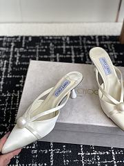 Jimmy Choo Sana Mule 50 Latte Satin Mule with Pearl  - 3