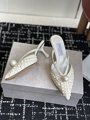 Jimmy Choo Sana Mule 50 White Satin Mule with Pearl Embellishments - 5