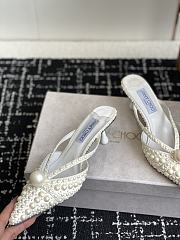 Jimmy Choo Sana Mule 50 White Satin Mule with Pearl Embellishments - 4