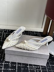 Jimmy Choo Sana Mule 50 White Satin Mule with Pearl Embellishments - 3