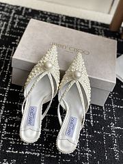 Jimmy Choo Sana Mule 50 White Satin Mule with Pearl Embellishments - 2