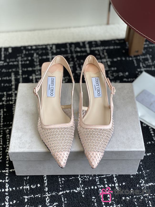 Jimmy Choo Amel 50 Pink Crystal Mesh & Satin Pumps - 1