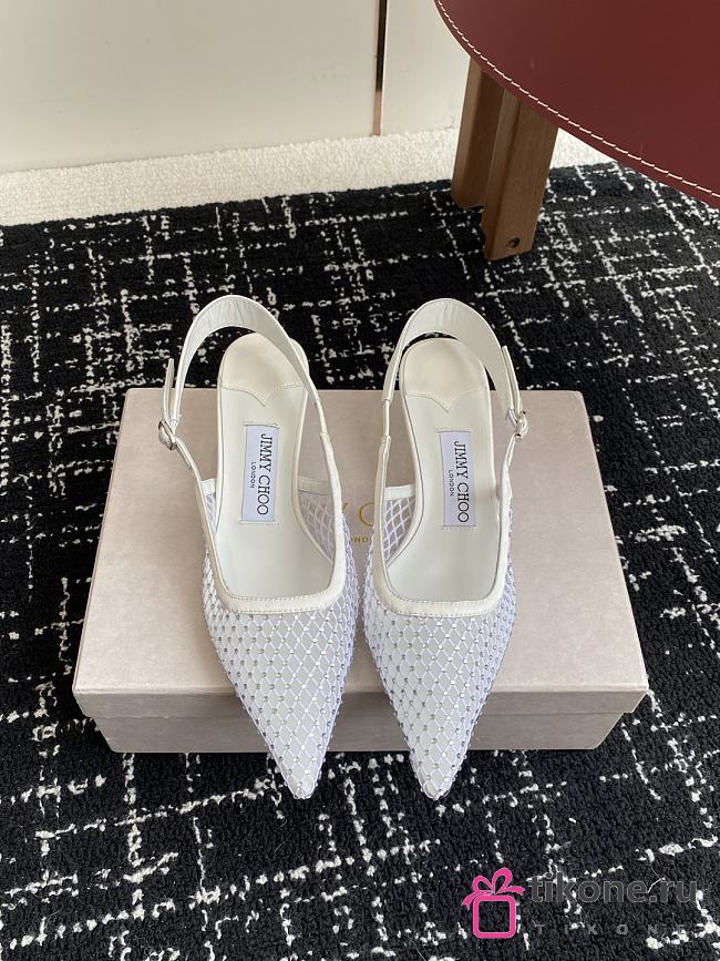 Jimmy Choo Amel 50 White Crystal Mesh & Satin Pumps - 1