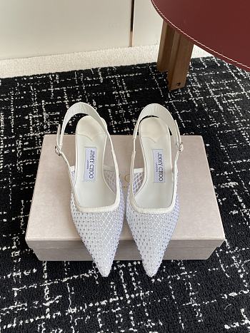 Jimmy Choo Amel 50 White Crystal Mesh & Satin Pumps