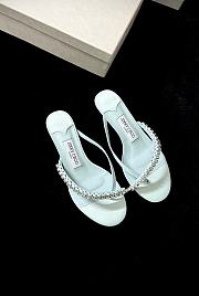 Jimmy Choo Dila 35 Light Verde Leather Mule Sandal with Woven Satin Crystals - 1