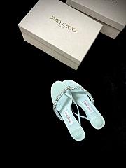 Jimmy Choo Dila 35 Light Verde Leather Mule Sandal with Woven Satin Crystals - 6