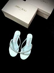 Jimmy Choo Dila 35 Light Verde Leather Mule Sandal with Woven Satin Crystals - 5