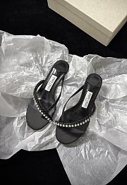 Jimmy Choo Dila 35 Black Leather Mule Sandal with Woven Satin Crystals - 1