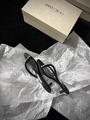 Jimmy Choo Dila 35 Black Leather Mule Sandal with Woven Satin Crystals - 4