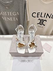 Jimmy Choo Zea 95 White Satin Sandals with Metal Flowers - 1