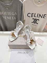 Jimmy Choo Zea 95 White Satin Sandals with Metal Flowers - 4