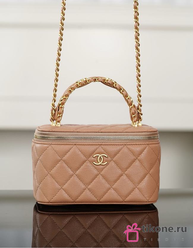 Chanel Long Vanity With Chain Grained Shiny Calfskin & Gold-Tone Metal Brown - 19.5x12x6.5cm - 1