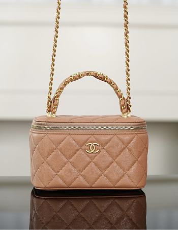 Chanel Long Vanity With Chain Grained Shiny Calfskin & Gold-Tone Metal Brown - 19.5x12x6.5cm
