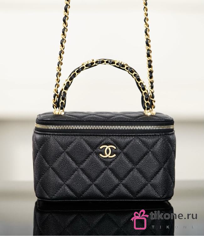 Chanel Long Vanity With Chain Grained Shiny Calfskin & Gold-Tone Metal Black - 19.5x12x6.5cm - 1