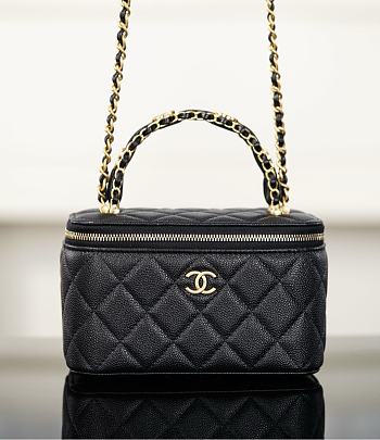 Chanel Long Vanity With Chain Grained Shiny Calfskin & Gold-Tone Metal Black - 19.5x12x6.5cm