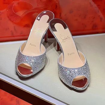 Christian Louboutin Me Dolly Strass 100mm Mules Suede and Strass Silver 