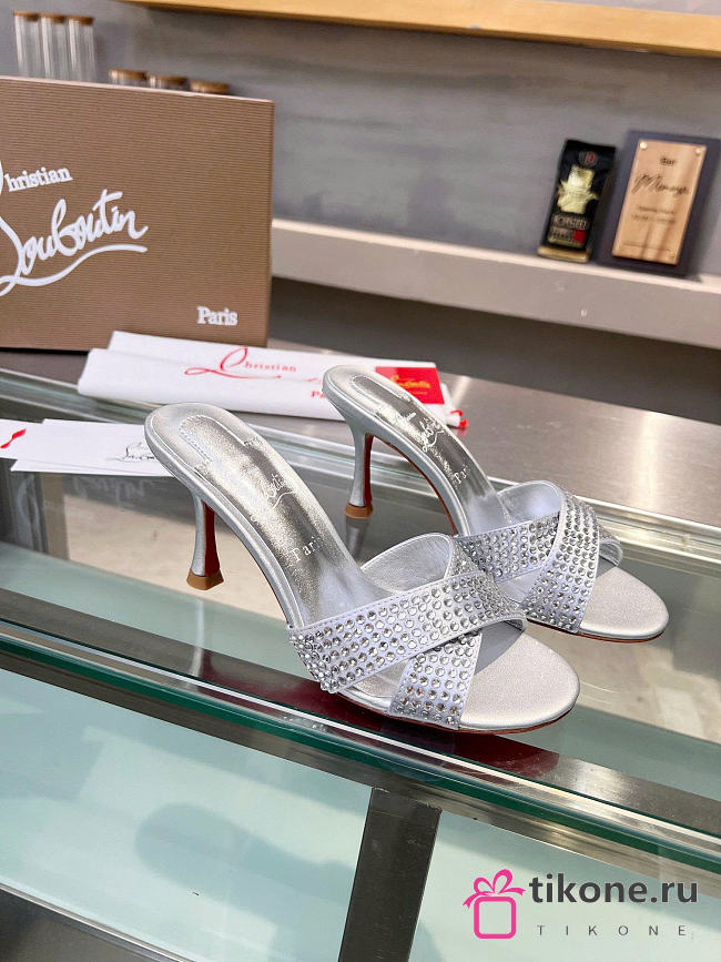 Christian Louboutin 85 Mariza Back Embellished Leather Mules  - 1
