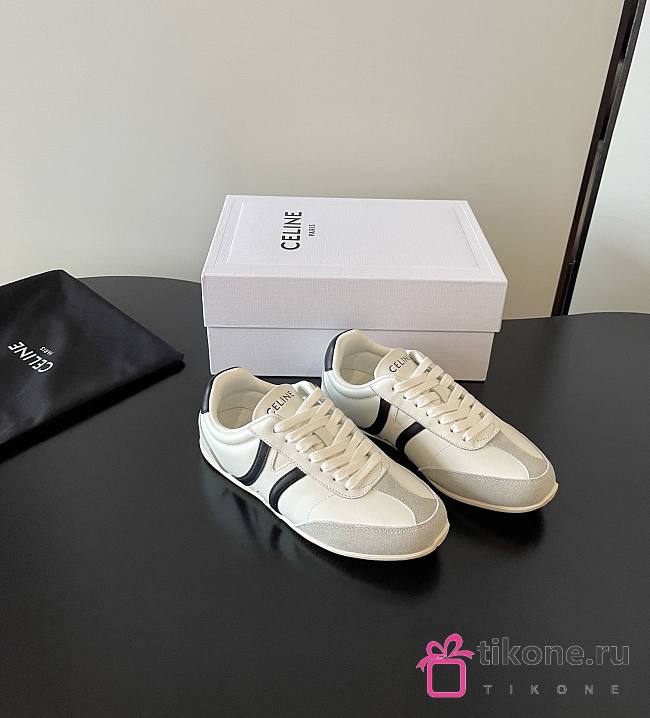 Celine Jogger Low Lace-up Sneaker In Calfskin and Suede Calfskin Black Gray - 1