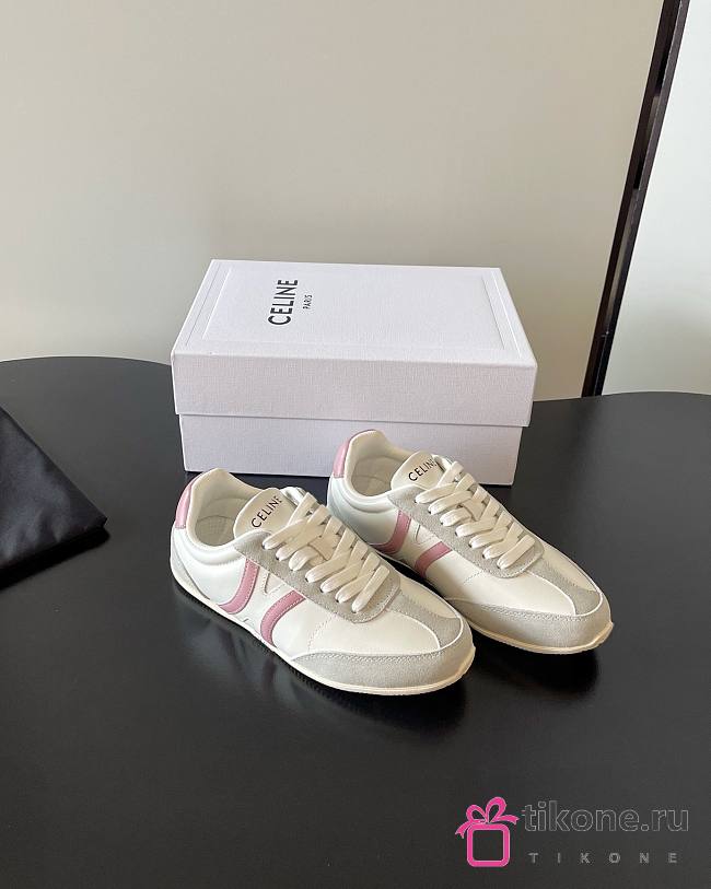 Celine Jogger Low Lace-up Sneaker In Calfskin and Suede Calfskin Pink Gray - 1
