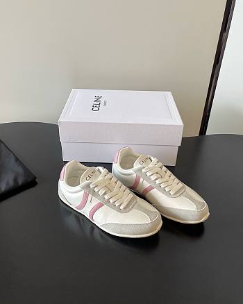 Celine Jogger Low Lace-up Sneaker In Calfskin and Suede Calfskin Pink Gray