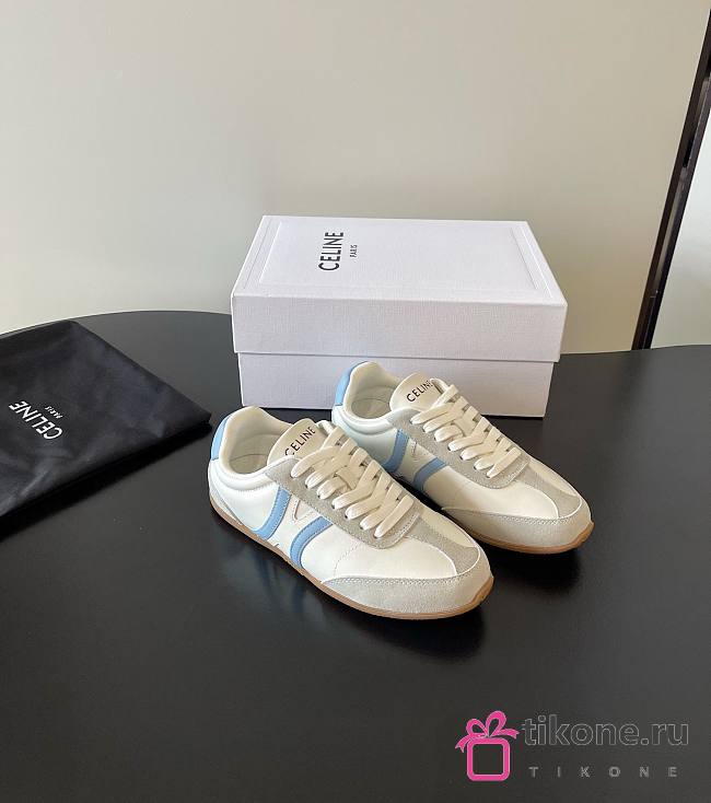 Celine Jogger Low Lace-up Sneaker In Calfskin and Suede Calfskin Blue Gray - 1