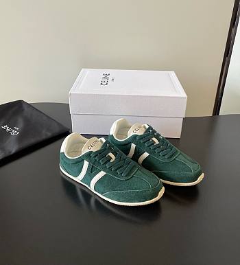 Celine Jogger Low Lace-Up Sneaker With Triomphe In Suede Calfskin And Calfskin Bottle Green