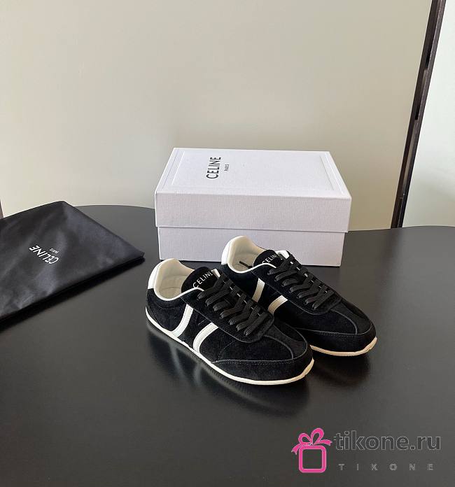 Celine Jogger Low Lace-Up Sneaker With Triomphe In Suede Calfskin And Calfskin Black - 1