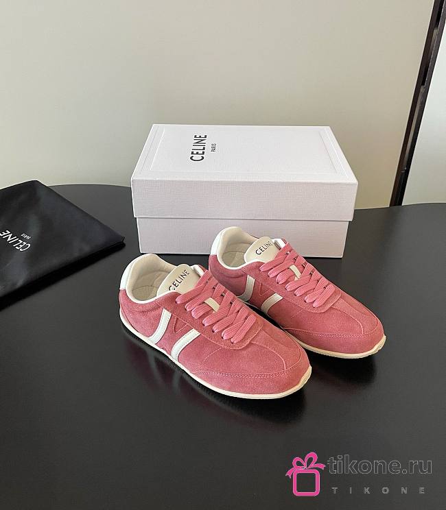 Celine Jogger Low Lace-Up Sneaker With Triomphe In Suede Calfskin And Calfskin Pink - 1