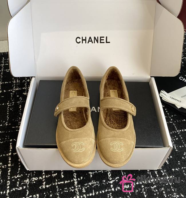 Chanel Mary Jane Flats Suede and Shearling Beige - 1