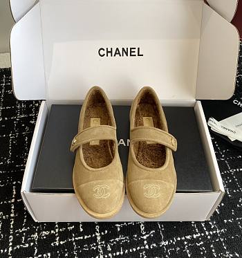 Chanel Mary Jane Flats Suede and Shearling Beige